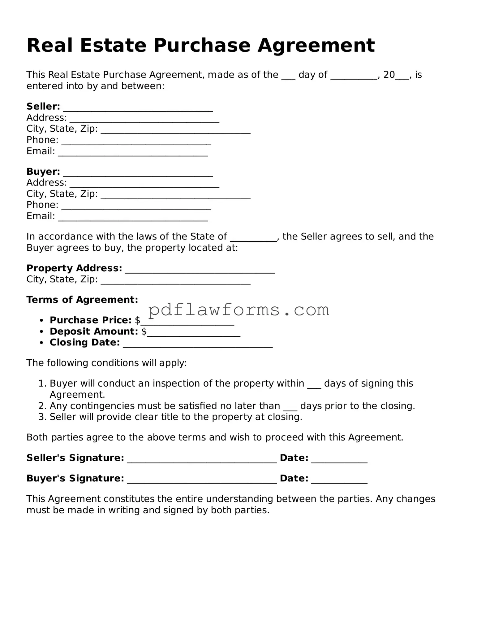 Official Real Estate Purchase Agreement Form