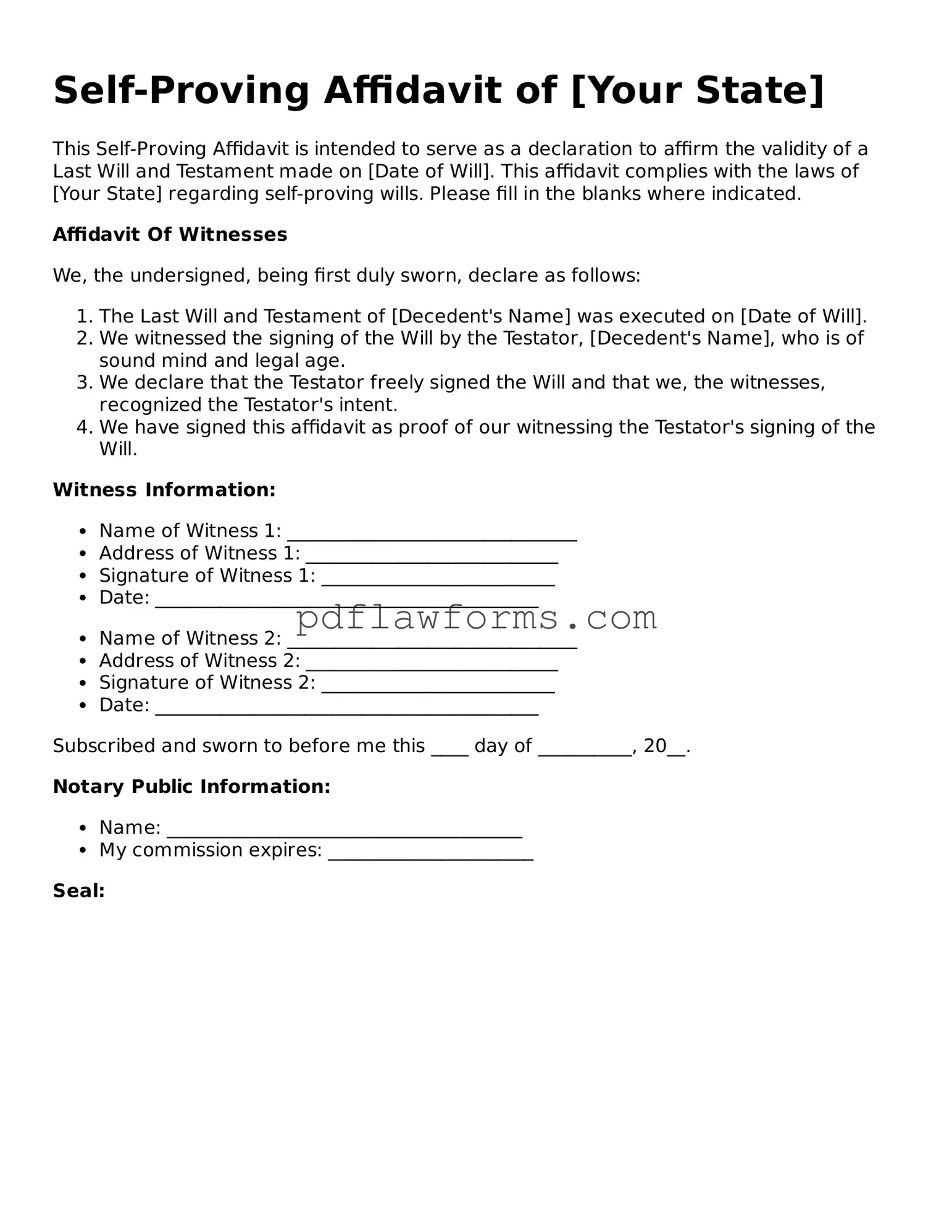 Official Self-Proving Affidavit Form