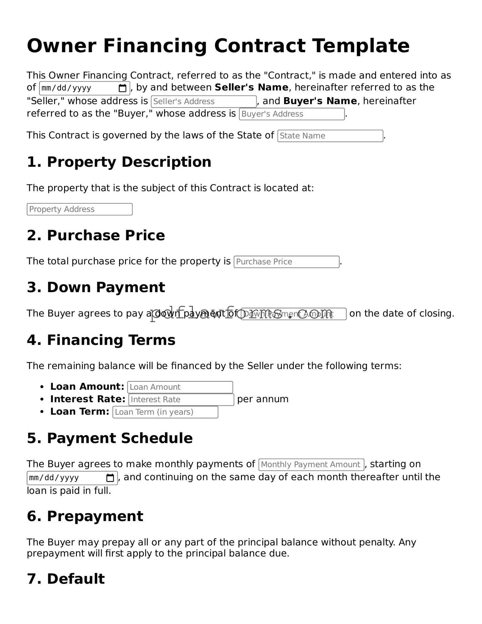 Official Owner Financing Contract Form