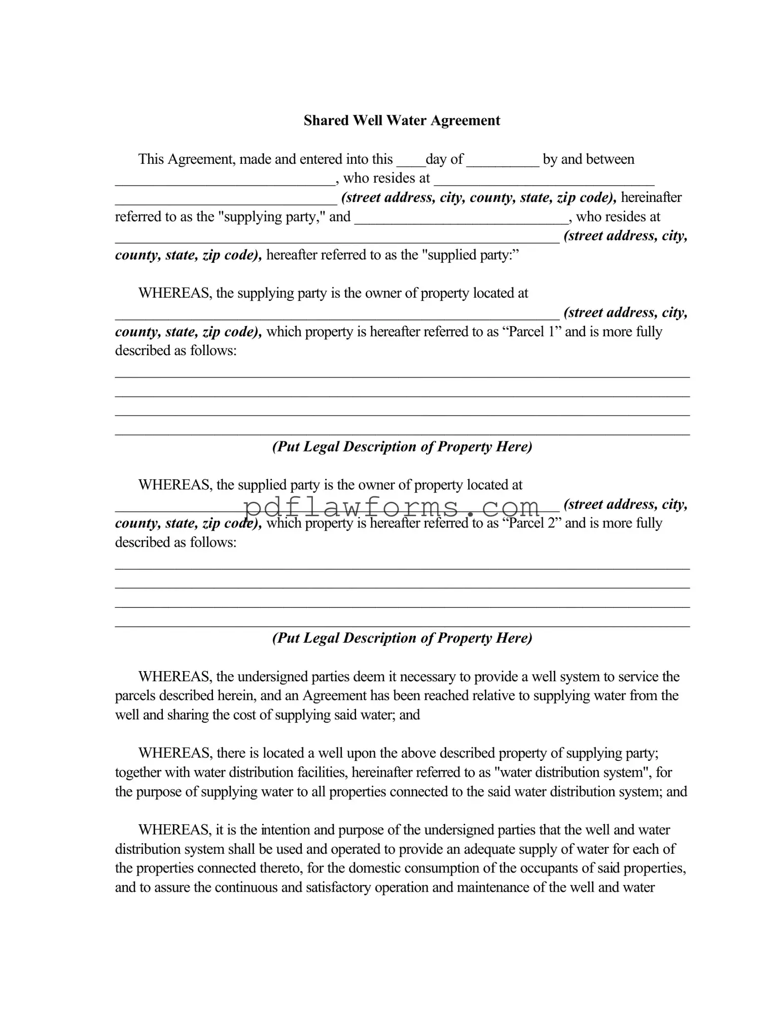 Fill Your Shared Well Agreement Template