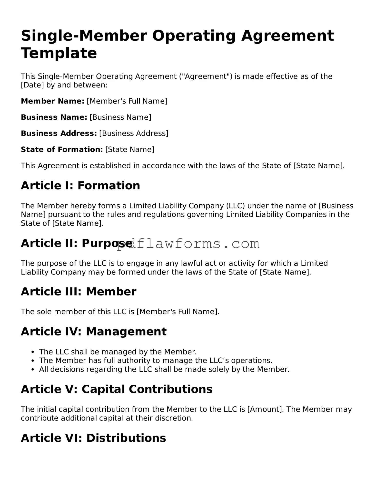 Official Single-Member Operating Agreement Form