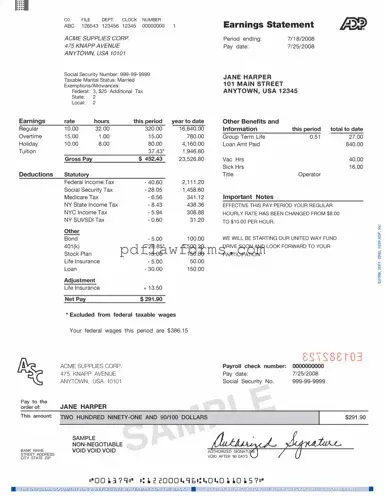 Fill Your Adp Pay Stub Template