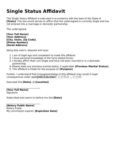 Official Single Status Affidavit Form