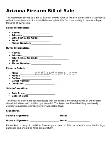 Firearm Bill of Sale Form for the State of Arizona