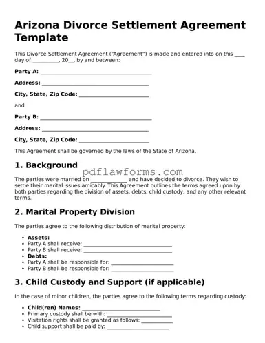 Divorce Settlement Agreement Form for the State of Arizona