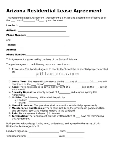 Residential Lease Agreement Form for the State of Arizona