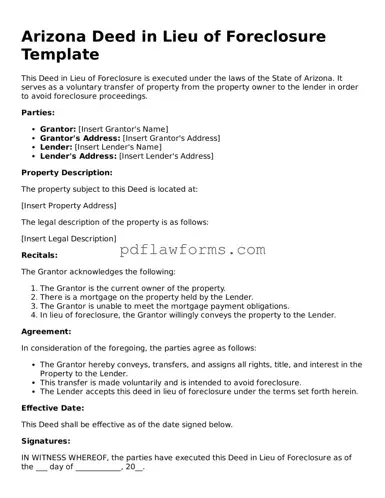 Deed in Lieu of Foreclosure Form for the State of Arizona