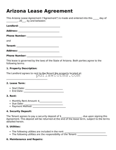 Lease Agreement Form for the State of Arizona
