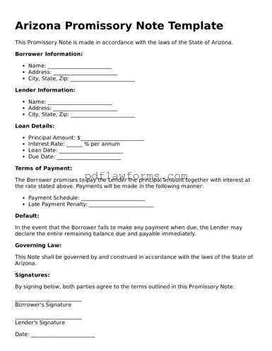 Promissory Note Form for the State of Arizona
