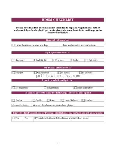 Fill Your Bdsm Checklist Template