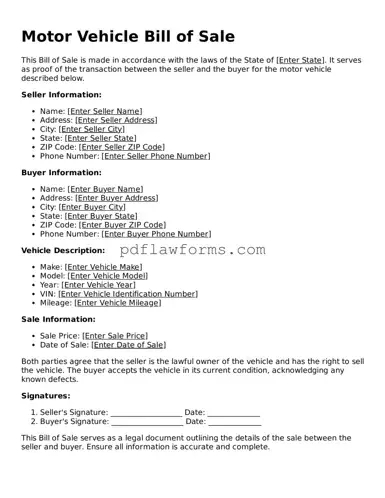 Official Motor Vehicle Bill of Sale Form
