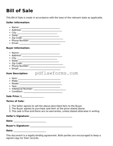 Official Bill of Sale Form