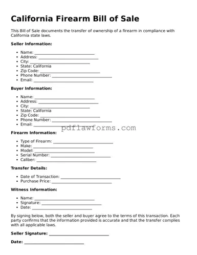 Firearm Bill of Sale Form for the State of California