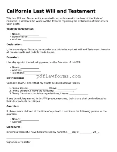 Last Will and Testament Form for the State of California