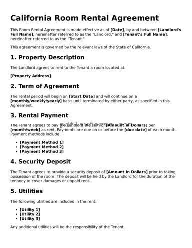 Room Rental Agreement Form for the State of California