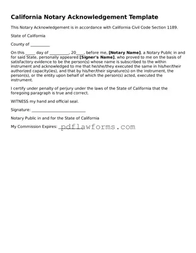 Notary Acknowledgement Form for the State of California