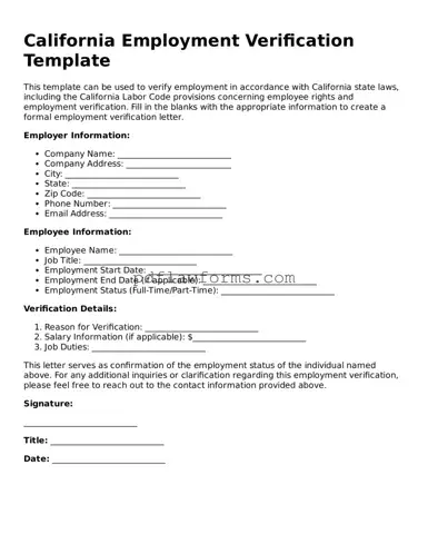 Employment Verification Form for the State of California
