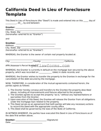 Deed in Lieu of Foreclosure Form for the State of California