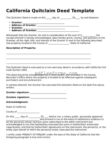 Quitclaim Deed Form for the State of California