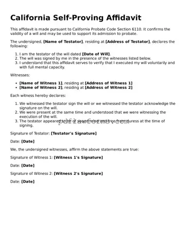 Self-Proving Affidavit Form for the State of California