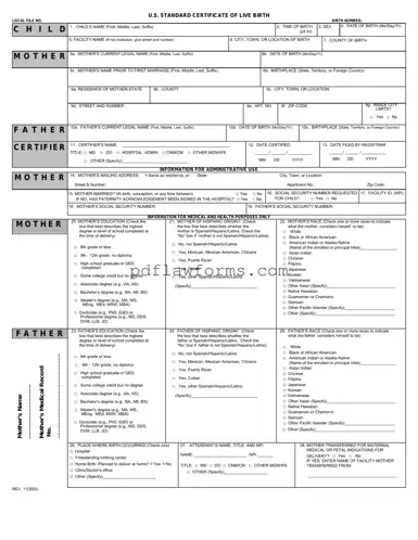 Fill Your CDC U.S. Standard Certificate of Live Birth Template