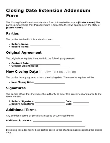 Official Closing Date Extension Addendum Form Form