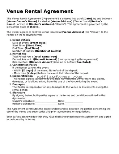 Official Venue Rental Agreement Form