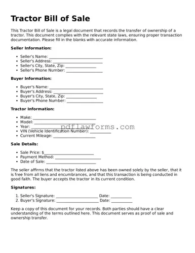 Official Tractor Bill of Sale Form