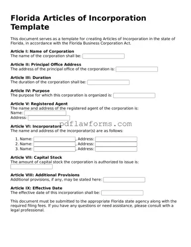 Articles of Incorporation Form for the State of Florida