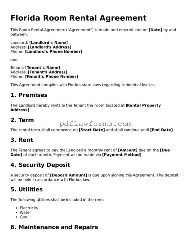 Room Rental Agreement Form for the State of Florida