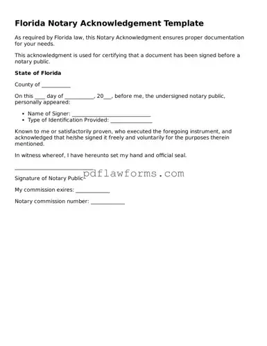Notary Acknowledgement Form for the State of Florida