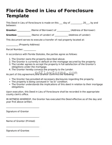 Deed in Lieu of Foreclosure Form for the State of Florida
