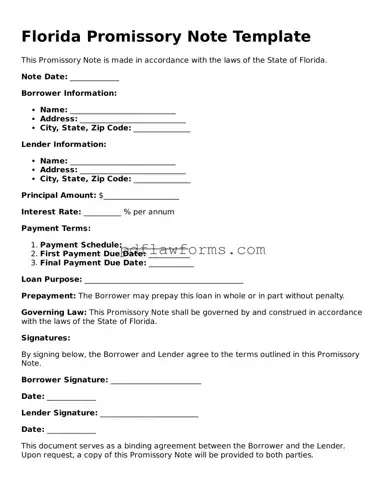 Promissory Note Form for the State of Florida