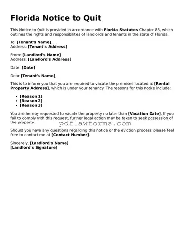 Notice to Quit Form for the State of Florida
