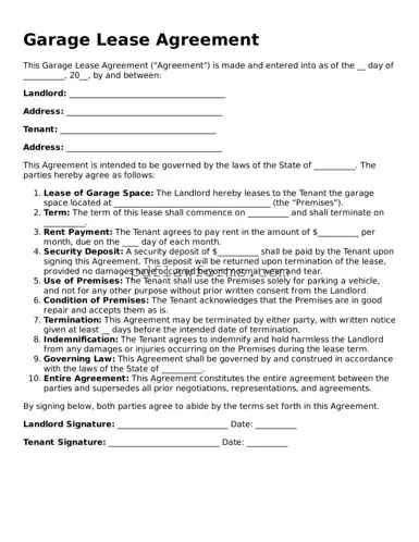 Official Garage Lease Agreement Form