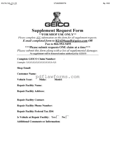 Fill Your Geico Supplement Request Template
