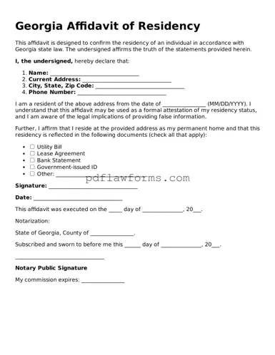 Affidavit of Residency Form for the State of Georgia