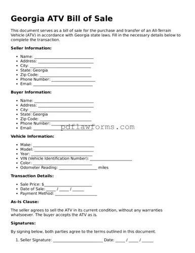 ATV Bill of Sale Form for the State of Georgia