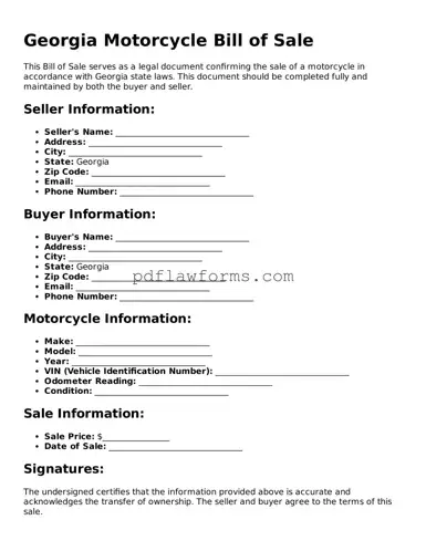 Motorcycle Bill of Sale Form for the State of Georgia