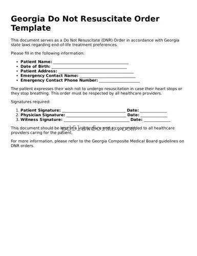 Do Not Resuscitate Order Form for the State of Georgia
