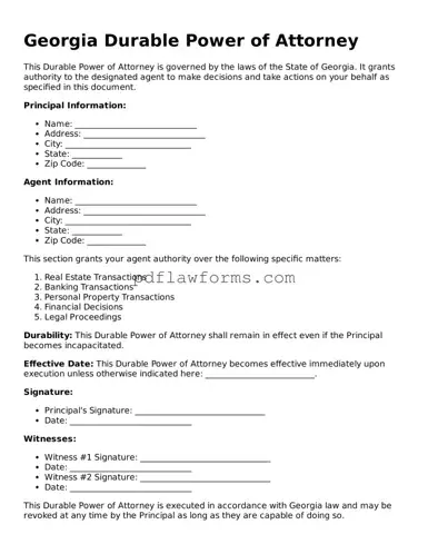 Durable Power of Attorney Form for the State of Georgia