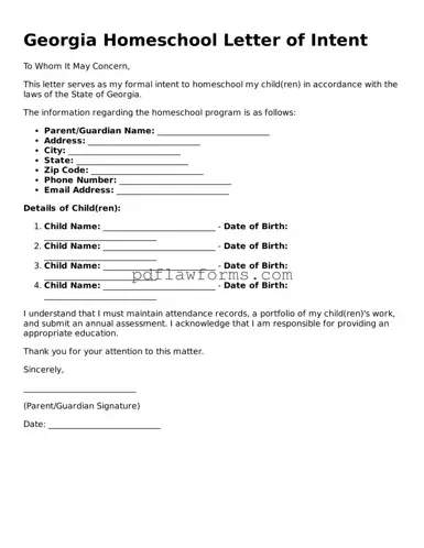 Homeschool Letter of Intent Form for the State of Georgia