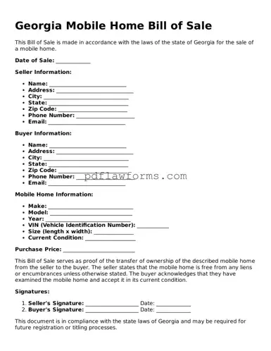 Mobile Home Bill of Sale Form for the State of Georgia