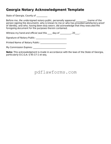 Notary Acknowledgement Form for the State of Georgia