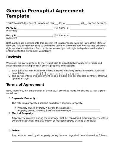 Prenuptial Agreement Form for the State of Georgia
