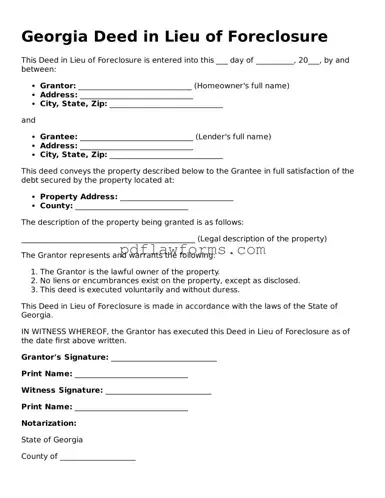 Deed in Lieu of Foreclosure Form for the State of Georgia