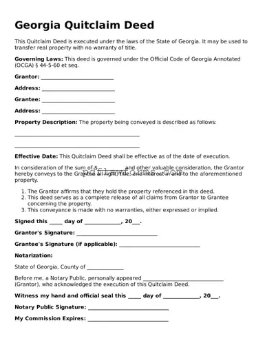 Quitclaim Deed Form for the State of Georgia
