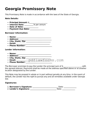 Promissory Note Form for the State of Georgia