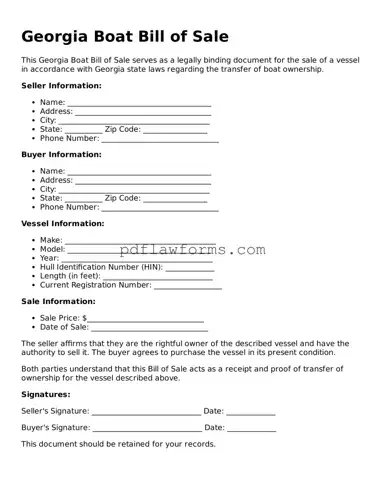 Boat Bill of Sale Form for the State of Georgia