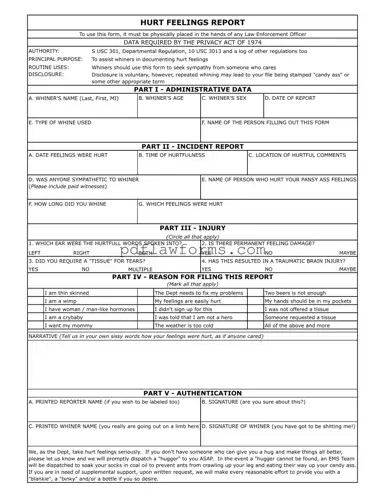 Fill Your Hurt Feelings Report Template